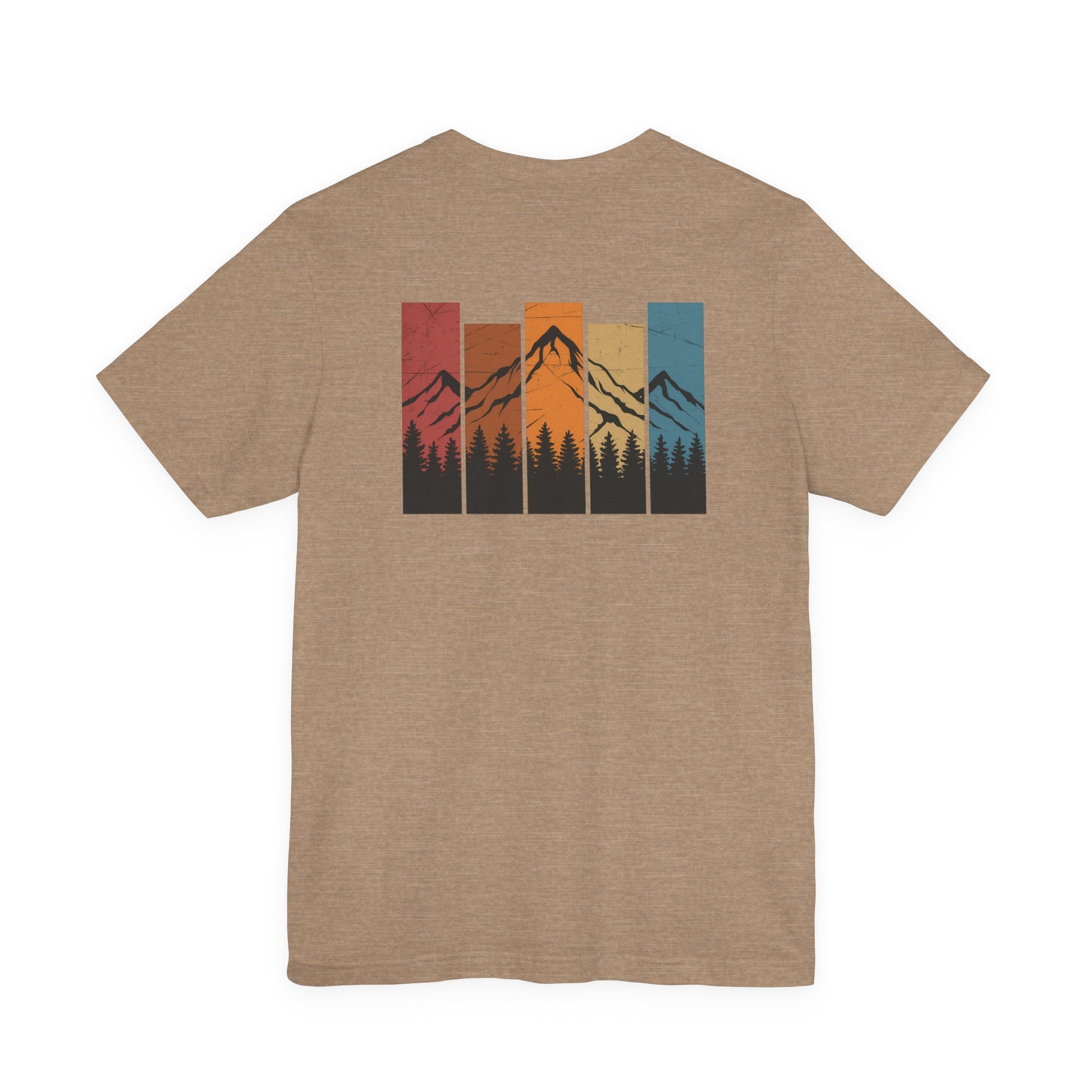 Stacked Sunrise Peaks Tee – Multicolor Mountain Stripe Shirt