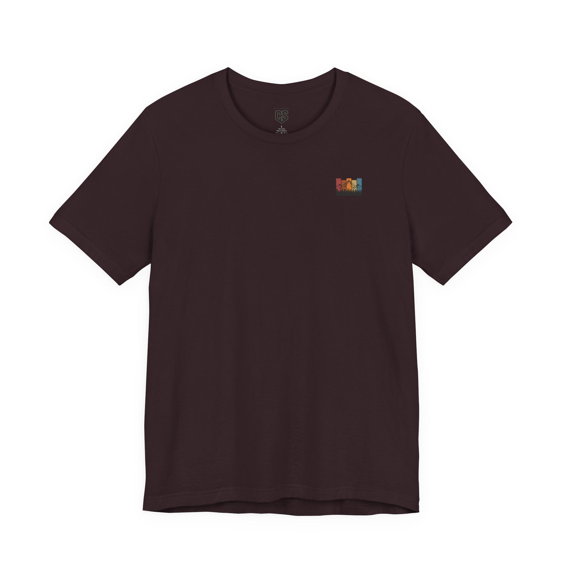 Stacked Sunrise Peaks Tee – Multicolor Mountain Stripe Shirt