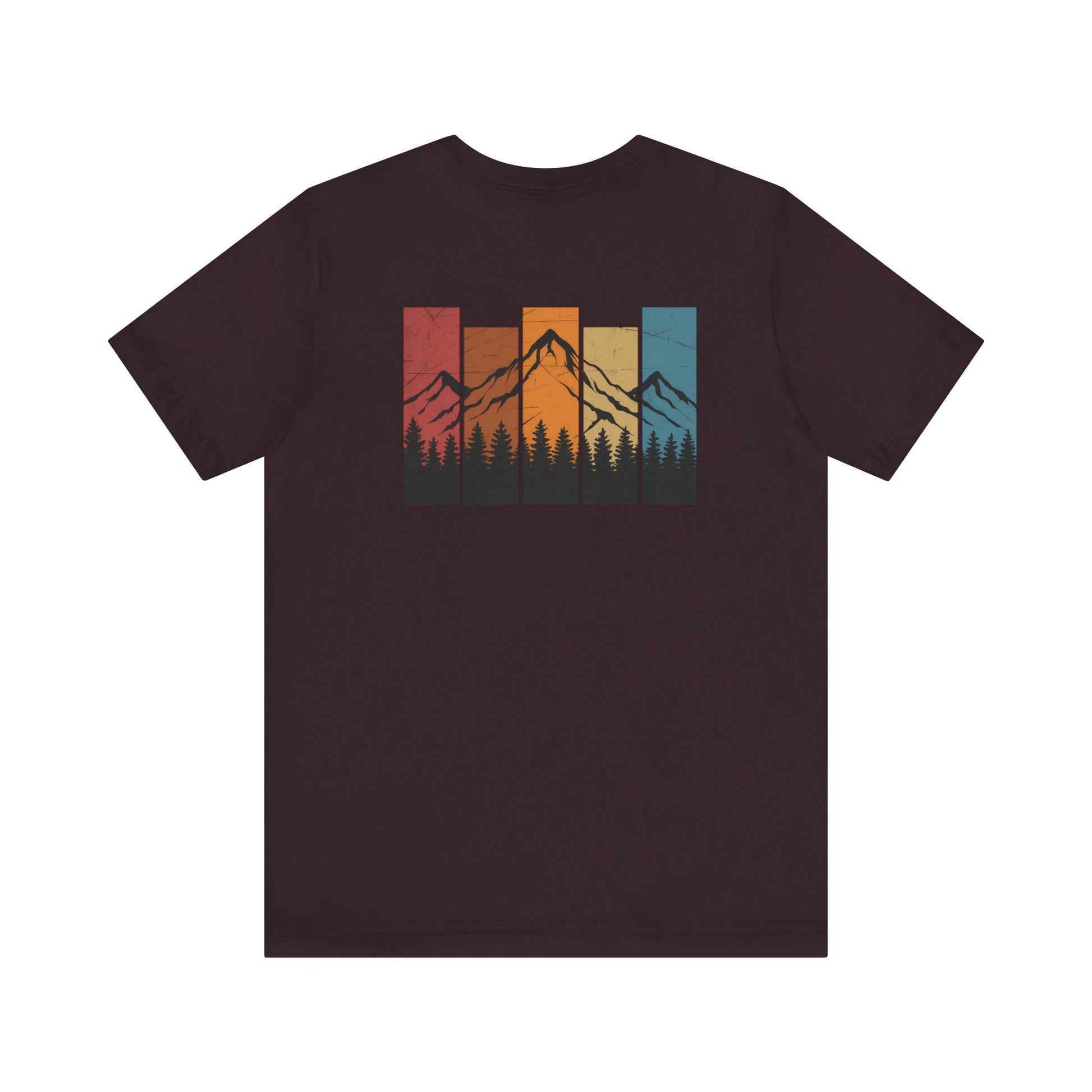 Stacked Sunrise Peaks Tee – Multicolor Mountain Stripe Shirt