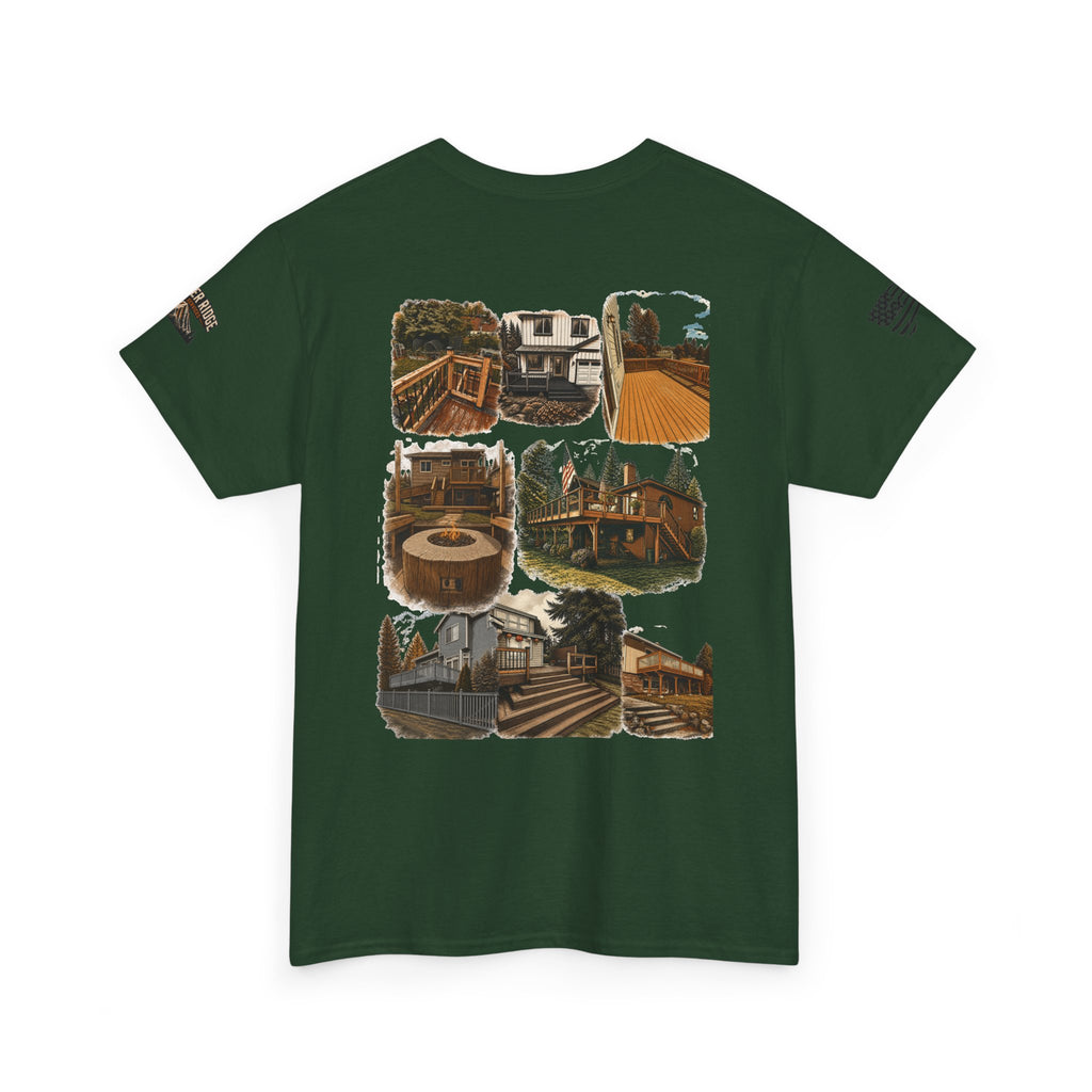 Cabin Collage Tee — Rustic Mountain Lodge Photo Graphic T-Shirt