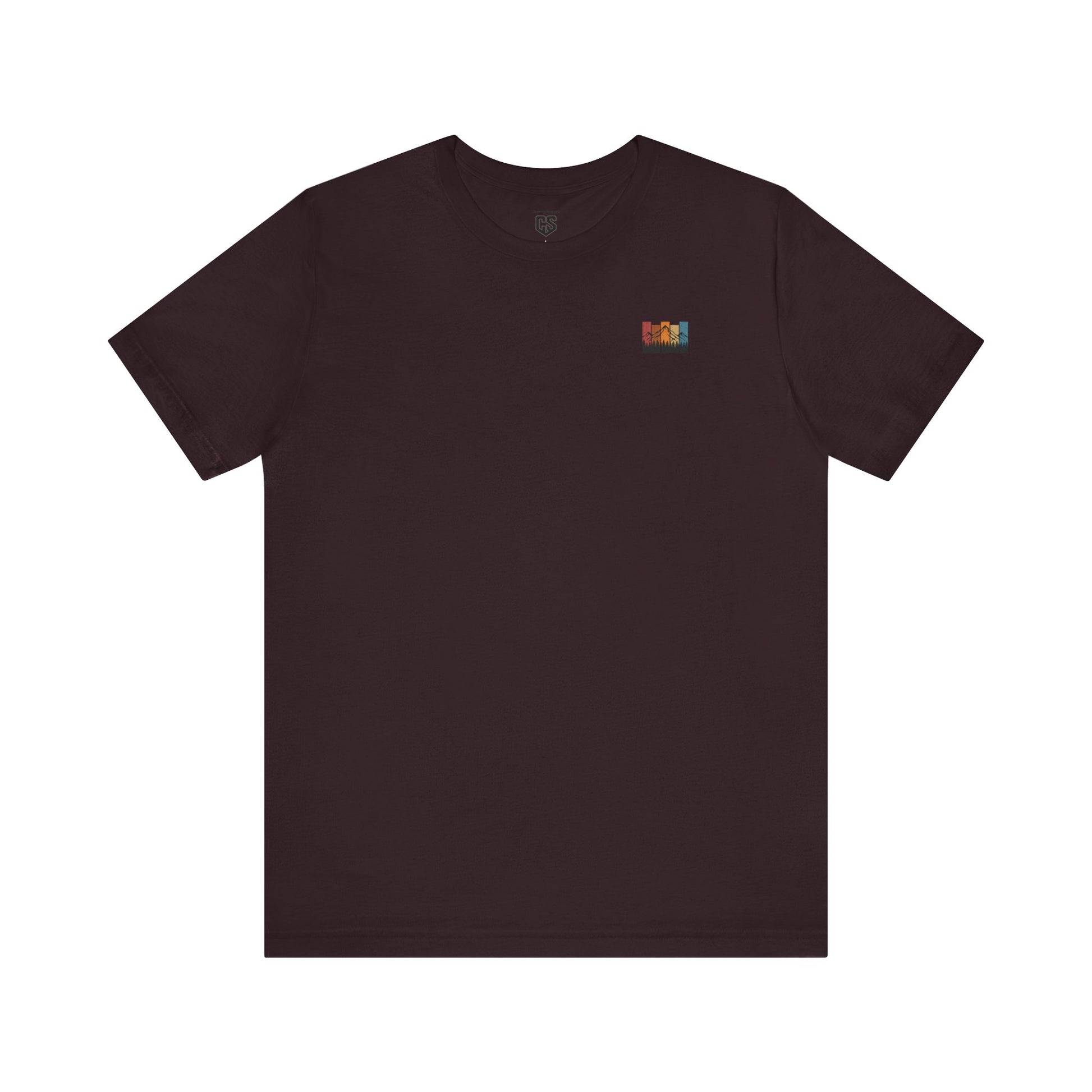 Stacked Sunrise Peaks Tee – Multicolor Mountain Stripe Shirt