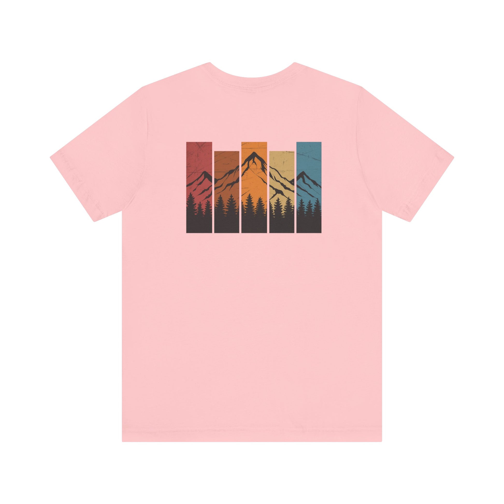 Stacked Sunrise Peaks Tee – Multicolor Mountain Stripe Shirt
