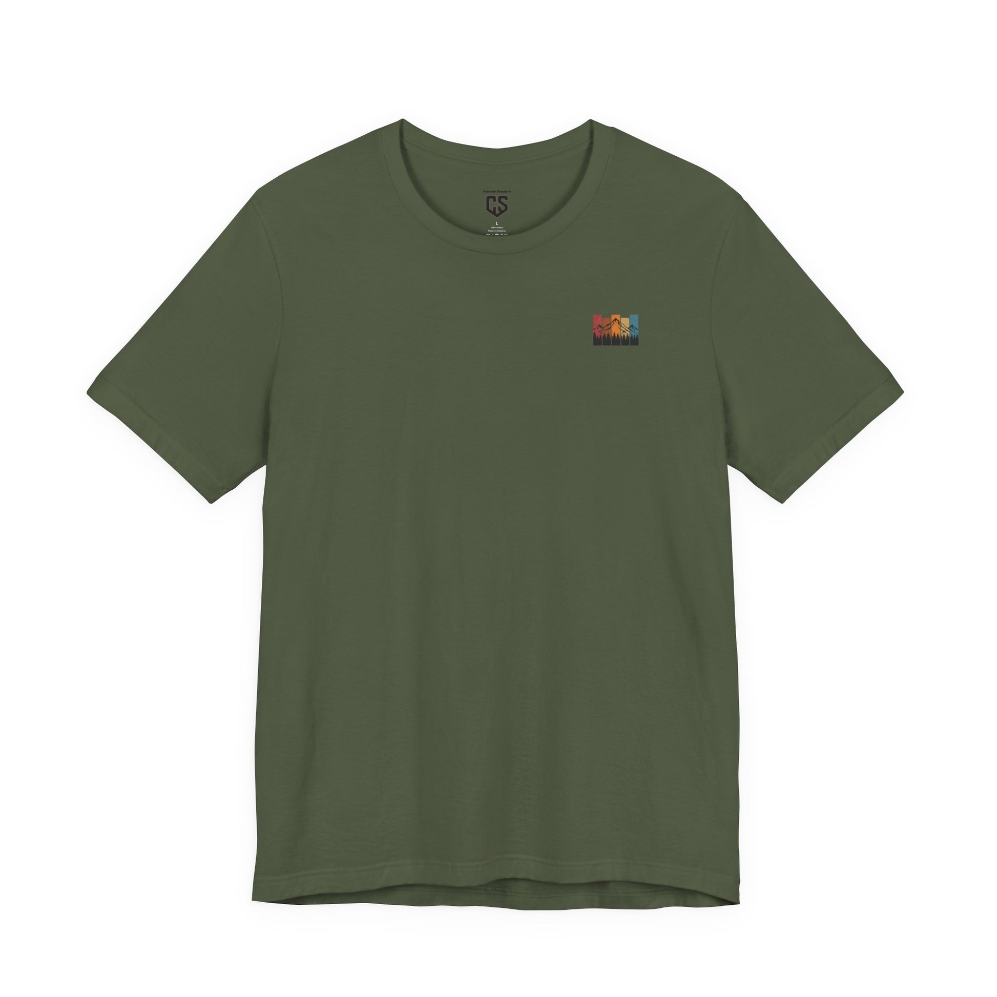 Stacked Sunrise Peaks Tee – Multicolor Mountain Stripe Shirt