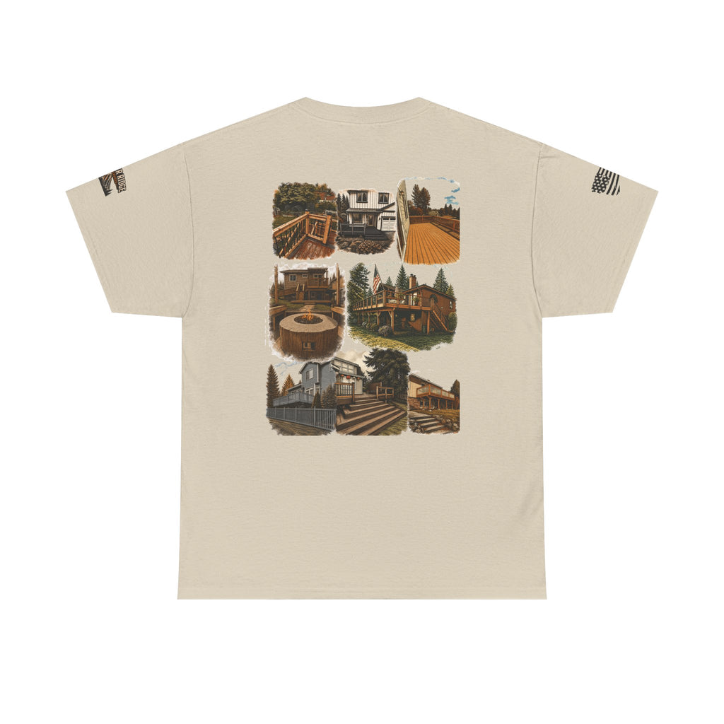Cabin Collage Tee — Rustic Mountain Lodge Photo Graphic T-Shirt